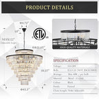 43.3" Large Crystal Chandeliers 28 Lights Black Modern Chandelier for Foyer Staircase High Ceiling 8 Tiers Round K9 Ceiling Pendant Lighting Fixture Luxury for Lobby Living Room