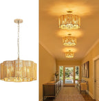 5-Light 19.6'' 2-in-1 Linear-Woven Rattan Ceiling Light - Convertible Flush Mount/Pendant for Kitchen Island & Dining Room, Dimmable with Adjustable Chain + Rod