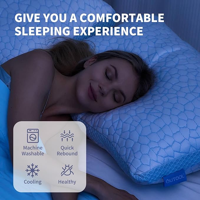 QUTOOL Double Sided Cooling Pillow for Hot Sleepers, Shredded Memory Foam Pillows Queen Size Set of 2, Adjustable Soft & Firm Gel Bed Pillow for Side, Back, Stomach Sleepers