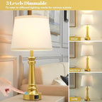 Touch Lamps for Nightstand Set of 2 - Gold Table Lamp for Bedroom 3 Way Dimmable Bedside Lamps with USB C+A Ports - Lamps for Night Stands Living Room End Table,2 LED Bulbs Included