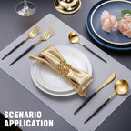 Lemeya Matte Black Gold Silverware Set for 4,Modern Stainless Steel Brushed Cutlery Set,20-Pieces Heavy Duty Flatware Set,Knives Spoons and Forks Set Utensils Set, Satin Finish, Dishwasher Safe