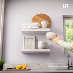 BAOBAB WORKSHOP Wood Floating Shelves for Wall White - Bathroom Floating Shelves White - Small Wall Mounted Shelf White for Bedroom Kitchen Living Room - 16D x 6.7W Inch, Set of 2