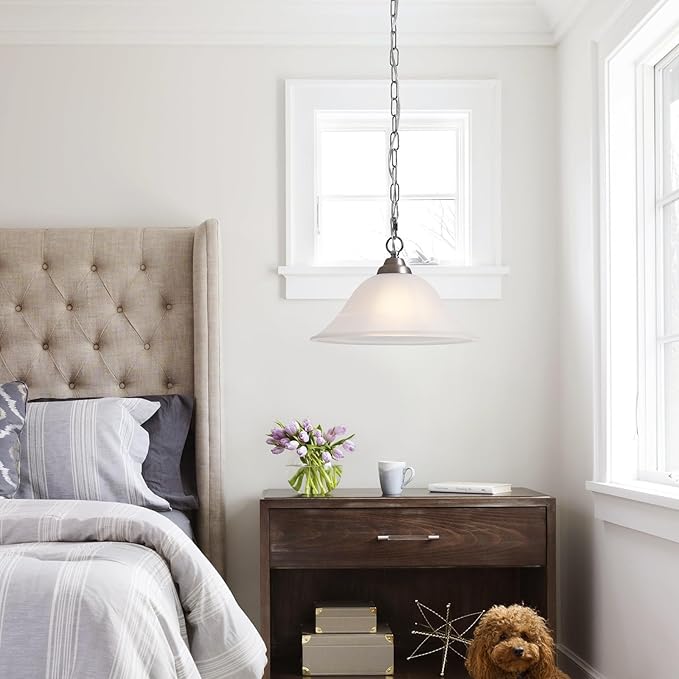 Vintage Plug in Pendant Light,Hanging Lights with Plug in Cord,16.4Ft Cord & 14.7Ft Chain Dimmable Brushed Nickel Hanging Light Fixture,Hanging Lamp with On/Off Switch for Kitchen,Bedroom,Living Room