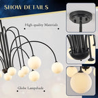 L52” Modern Sputnik Chandelier Large 12 Lights Mid Century Milk Glass Globe Ceiling Pendant Lighting Luxury for High Ceiling Foyer Staircase Living Dining Room