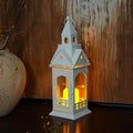TRIROCKS Rustic Style Metal Candle Lantern 13'' High Decorative Outdoor Lantern Candle Holder with Tempered Glass House Shape for Home Living Room Garden Patio Parties Indoors Outdoors (White)