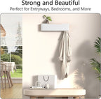 Coat Rack Wall Mount with Hidden Hooks Entryway Hanging Shelf Modern Wood Coat Hanger for Bedroom Kitchen Hallway Bathroom (White,16.6 Inch Long)