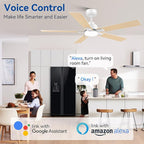 52Inch Smart Ceiling Fan with Lights Remote,APP&Alexa WIFI Controled,Quiet Reversible DC Motor,Dimmable LED,Indoor Outdoor Modern Ceiling Fan,for Living Room Bedroom Patio Porch,White&Light Wood