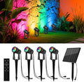 ZYAN Solar Spotlights Outdoor, Solar Landscape Lights with Remote Control, RGBW Colored Spot Lights for Yard, Garden, Lawn, Plant, Tree, Pool Areas, Auto On/Off, Dimmable & Waterproof (4 Pack)