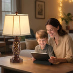 Bedside Lamps Set of 2-23.5" Vintage Table Lamp with USB A+C and Nightlight - Brown Carved Resin Farmhouse Desk Lamp for Bedrooms, End Tables, Living Room, Bulbs Included