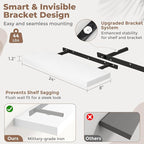 Floating Shelves for Wall with Invisible Brackets, Wall Mounted Engineered Wood Shelves with Wood Grain for Living Room, Bedroom, Bathroom, Kitchen Decor and Storage, Oak, 24"L Set of 2, White
