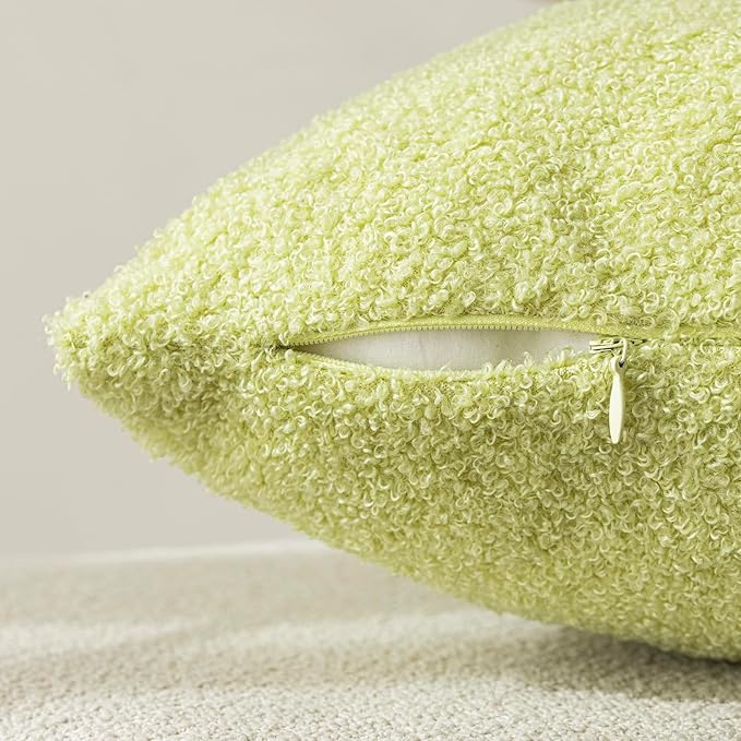 Foindtower Pack of 2, Curly Faux Fur Decorative Throw Pillow Covers Soft Neutral Plush Cushion Case with Zipper Cozy Pillowcase for Home Living Room Couch Bed Sofa 18 x 18 Inch, Grass Green