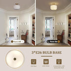 Gold Light Fixtures Ceiling Mount,12.6'' Semi Flush Mount Ceiling Light Fixtures,Nursery Light Fixture with 2-Layer White Shade,Modern Drum Ceiling Lights for Bedroom,Living Room,Hallway