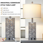 Vintage Lamp for Living Room Set of 2,Antique Retro Bedside Nightstand Lamps with 2 USB Ports & AC Outlet,Touch Control Industrial Desk Lamp for Bedroom Entryway,Gray
