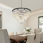 Large Crystal Chandeliers for High Ceiling, 7-Tier Modern Black Top K9 Dining Room Chandelier 17 Lights Luxury Round Ceiling Pendant Light Fixture for Living Room Entryway Staircase Foyer