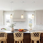Brushed Nickel Pendant Lights Kitchen Island, 1-Light Hammered Glass Pendant Light Fixtures with Clear Glass and Rods, Modern Hanging Light for Kitchen Sink Dining Room Bedroom, E26