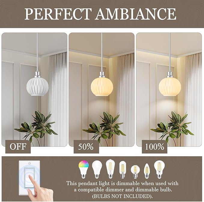 Brushed Nickel Pendant Lights Kitchen Island 2 Pack, 7.3" Milk Glass Modern Pendant Light Fixtures with Rods, Globe Hanging Lighting for Kitchen Sink Bathroom Dining Room, E26 Base