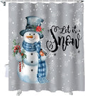 Vandarllin Snowman Christmas Shower Curtain, Let It Snow Winter Holiday Shower Curtains Set with Hooks, Grey White Waterproof Fabric Bathroom Curtains Decor Home Accessories,Stall 48 X 72 Inch