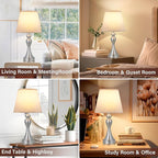 Seealle Touch Lamps for Night Stands - Bedside Lamps Set of 2, 3 Way Dimmable, USB C+A for Bedroom & End Tables (White&Nickel)