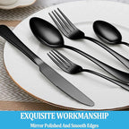 40 Pcs Black Silverware Set, Stainless Steel Flatware Set Service for 8, Mirror Polished Cutlery Utensil Set, Durable Home Kitchen Eating Tableware Set, Include Fork Knife Spoon Set, Dishwasher Safe