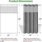 stall no Hook Tufted Shower Curtain with snap in Liner Set, White Waterproof Fabric Inner Liner,Boho Style Shower Curtain with See Through top Window, WarmGrey, 54Wx80H