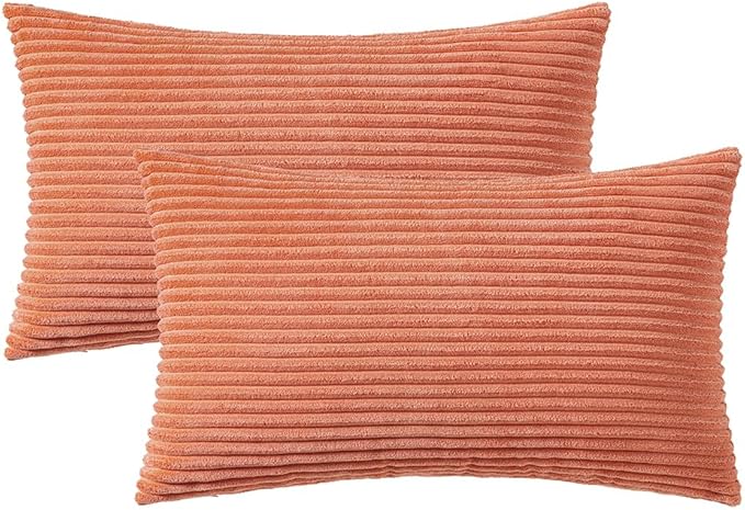MIULEE Coral Red Corduroy Pillow Covers 12x20 Inch Set of 2 Super Soft Boho Striped Pillow Covers Decorative Textured Throw Pillows for Couch Cushion Bed Livingroom