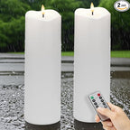 2pack 4"*12" Large Waterproof LED Battary Operated Candles with Remote, Flickering Pillar Electric Flameless Candles for Christmas, Outdoor Larterns,White