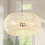 Boho Pendant Light,Dinning Room Light Fixture Rattan Chandelier Cream White Hanging Light Ceiling Mount Hand Woven Lamp Shade Bohemian Drum Chandelier Basket Light for Bedroom Kitchen Island Hallway