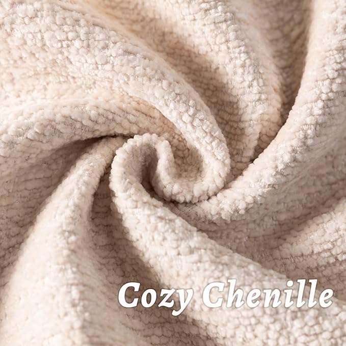 Beige Decorative Throw Pillow Covers 26x26 Inch Set of 2 Cozy Soild Chenille Cushion Cases Soft Textured Square Couch Pillows Cover Boho Accent Farmhouse Pillowcases for Sofa Bed