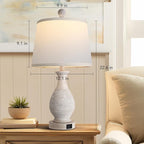 PARTPHONER Traditional Table Lamps Set of 2, Bedside Touch Lamp with USB C+A Charging Ports, Rustic Farmhouse Table Lamps for Living Room Bedroom, Side Table Lamp with White Fabric Shade, Antique Grey