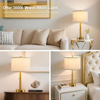 GyroVu 22 Inches Table Lamps, Bedside Lamps with USB and C Ports, Nightstand Lamp with Pull Chain, Gold Lamp Set of 2 for Living Room, Bedroom & Office, Bulbs Included(Gold)