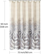 Shower Curtain 72x90 Inch Extra Long Length, Polyester Fabric | Waterproof Botanical Design with Cream & Taupe-Grey Leaves