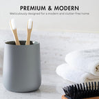 Matte Gray Toothbrush and Toothpaste Holder and Cup for Bathroom Vanity and Countertop, Round Organizer for Electric Toothbrushes, Floss, Razors, Cotton, and Mouthwash