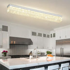 L48 Rectangular Chandelier Flush Mount Rectangle Chandelier Modern K9 Crystal Chandeliers Light Fixture for Dining Room Bedroom Bar Silver Crystal Ceiling Lights