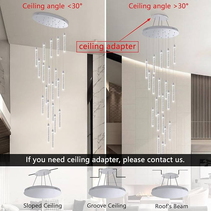 20-Lights Chandelier LED Dimmable Chandeliers for Entryway Flush Mount Ceiling Pendant Light Fixture Crystal Chandeliers for Living Room Chrome Finished Lighting Modern 156in High Ceiling Chandelier
