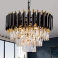 3-Tier Black Gold Crystal Chandelier 5-Light 15’’ Modern Crystal Pendant Chandelier Ceiling Light Fixture Hanging Lighting for Kitchen Island Dining Room Foyer Entryway Bedroom