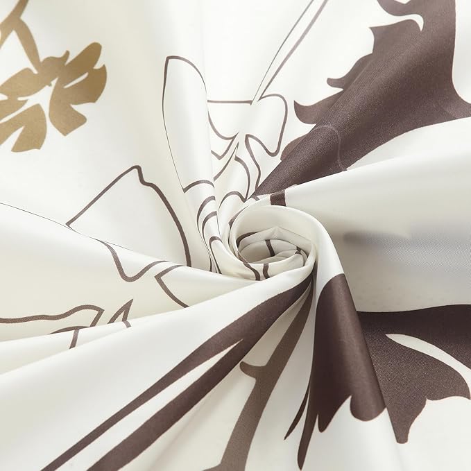 Floral Fabric Shower Curtain, Beige Brown Grey Plant Shower Curtains for Bathroom, Waterproof Bathroom Curtains, 72" W x 72" H