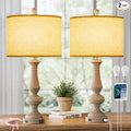 26" Farmhouse Resin Table Lamp for Bedroom Set of 2, Retro Bedside Lamps for Nightstand with USB C+A Ports, 3 Color Temperature Desk Lamp, Vintage Table Lamps for Living Room (2 Bulbs Included)