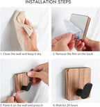 DELITON Rustic Style Hanging Hooks - Adhesive Wood Wall Hooks & Bathroom Decor Towel Hooks & Entrance Decorative Hook, Natural Carbonization