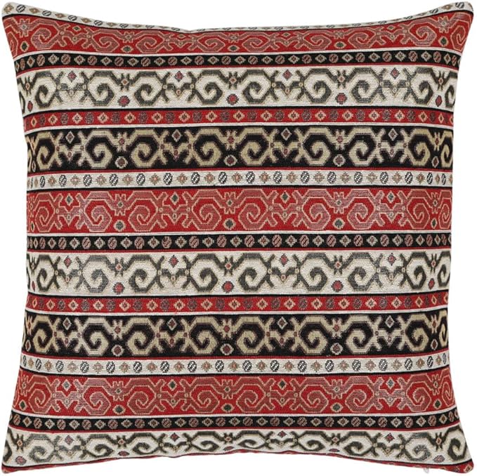Tapestry Stylish Red-Black 16"x16" Pillow Cover Sham Ethnic Turkish Kilim Tribal Style Throw Decorative for Home Decor, Sofa, Couch, Porch, Patio, Window Seat