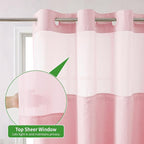No Hooks Needed Linen Textured Shower Curtain with Snap-in Fabric Liner Set,Hotel Luxury Decor Shower Curtains for Bathroom with Mesh Top Window,Waterproof & Washable,71Wx74H,Pink