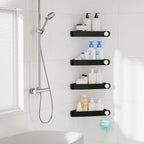 Sotfamily Shower Caddy Corner, 4 Pack Adhesive Corner Shower Shelves for Bathroom Organizers and Storage, Rust Free Plastic Rack for Bathroom Accessories & Decor, Black