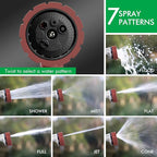 RESTMO Heavy Duty Hose Nozzle, Metal Garden Water Hose Sprayer with 7 Watering Patterns, Thumb Control, On Off Valve, High Pressure Nozzle Sprayer for Watering Plants, Car and Pet Washing, Red