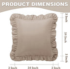 KKJIAF Ruffle Pillow Cases 24x24 Inches, Khaki Square Ruffled Pillow Covers Set of 2, Microfiber Wrinkle Resistant Pillow Shams with Envelope Closure for Sofa Bed Living Room