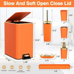Bathroom Accessories 8 Piece Orange and Gold Bathroom Set, Bath Accessories with Stainless Steel Trash Can,Toilet Brush,Toothbrush Set,Soap Dispenser