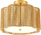 WILON Boho Light Fixture Ceiling Mount, 3-Light Rattan Light Fixture with Fabric Shade, Modern Woven Flower Semi Flush Mount Ceiling Light Fixture for Hallway Entryway Bedroom Nursery Kitchen