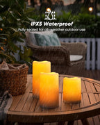 Homemory Solar Powered Candles Outdoor Waterproof, Flickering Glow, Rechargeable Candles, Solar Powered Candles for Outside, Lanterns, Sensor Only, Dusk to Dawn, Set of 3