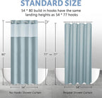 54x80 Shower Curtain for Small Bathrooms,No Hook Design Fits Low Ceiling,Waterproof Fabric with 80" Extra Long Magnetic Hem,Fog Blue Waffle Weave and Machine Washable Hotel Grade.