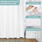 Muuyi Farm Teal Watercolor Floral Shower Curtain,No Hook Shower Curtain,Polyester Shower Curtains with Snap in Fabric,Sheer Top Window for Bathroom Decor,Waterproof & Washable,72W x 75L Inch