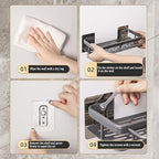 EVALAND Aluminum Shower Caddy, Adhesive Shower Shelves, 2-Pack with Hooks and Rod for Towels, No Drill Wall Mount Rustproof Premium Organizer for Bathroom, Kitchen, Silver
