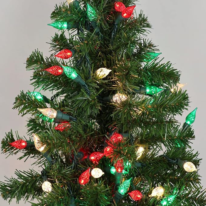 Red White and Green Christmas Lights Outdoor Faceted C5 70 LED